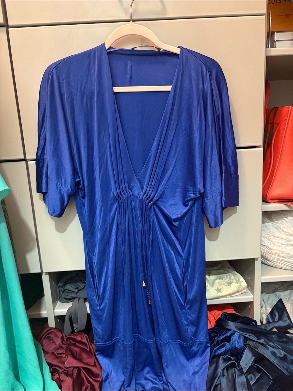 Roberto Cavalli Royal Blue Deep V Swim Cover-Up